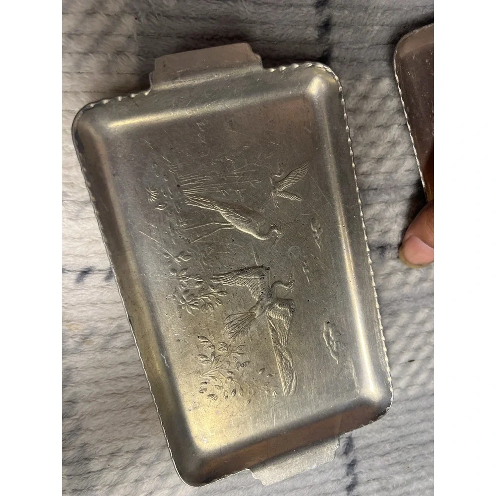 Mid-Century Aluminum Coasters / Mini Trays - Set of 5 Crane Bird